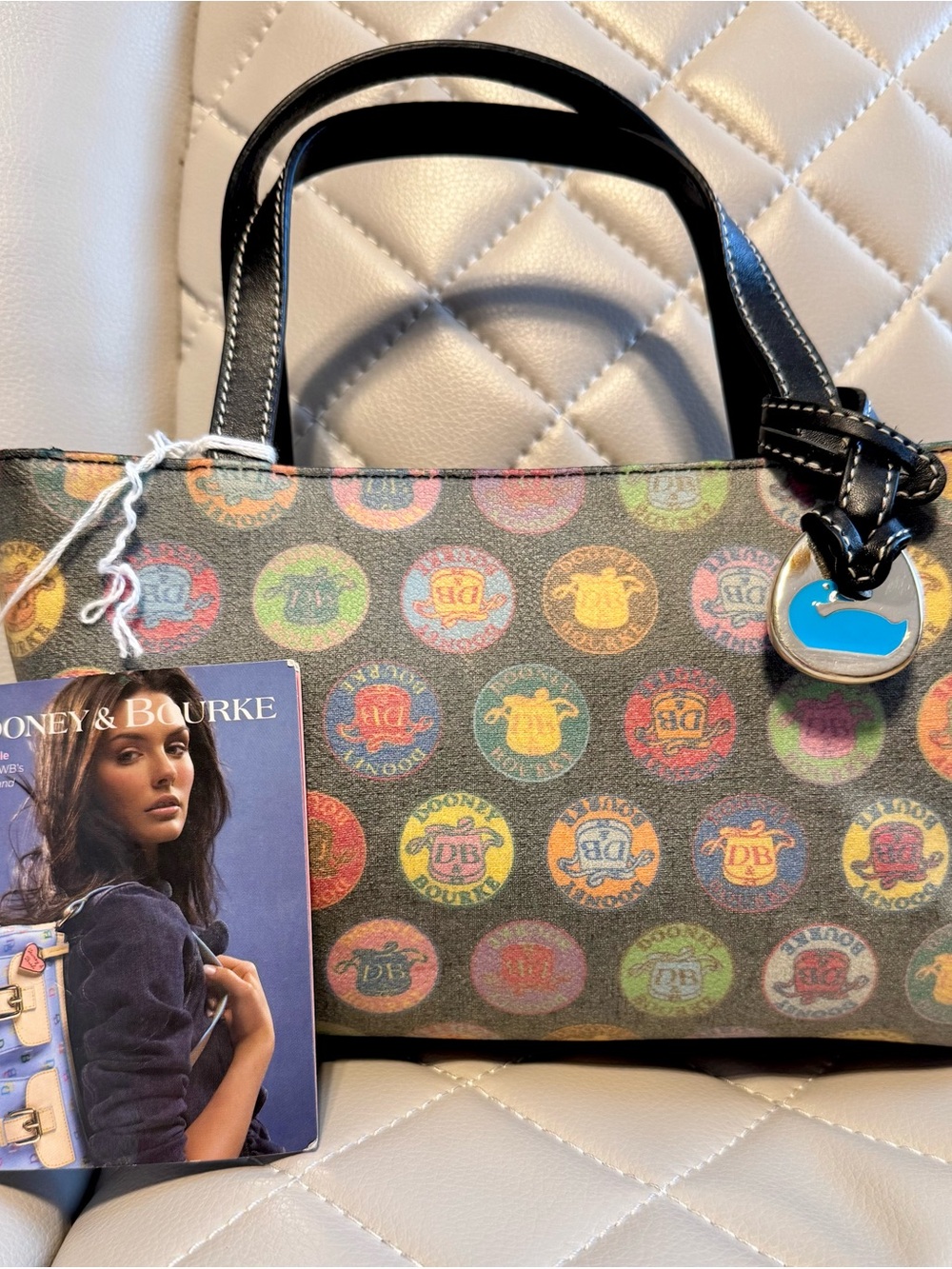 Dooney & Bourke Multicolor Medallion Logo Canvas Tote with Black Trim